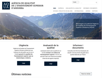 Aqua és l'Agència de la Qualitat de l'Ensenyament Superior d'Andorra : Consultoria, desenvolupament Web i disseny pàgina web.